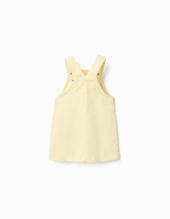 Twill pinafore dress with pockets for baby girls, light yellow