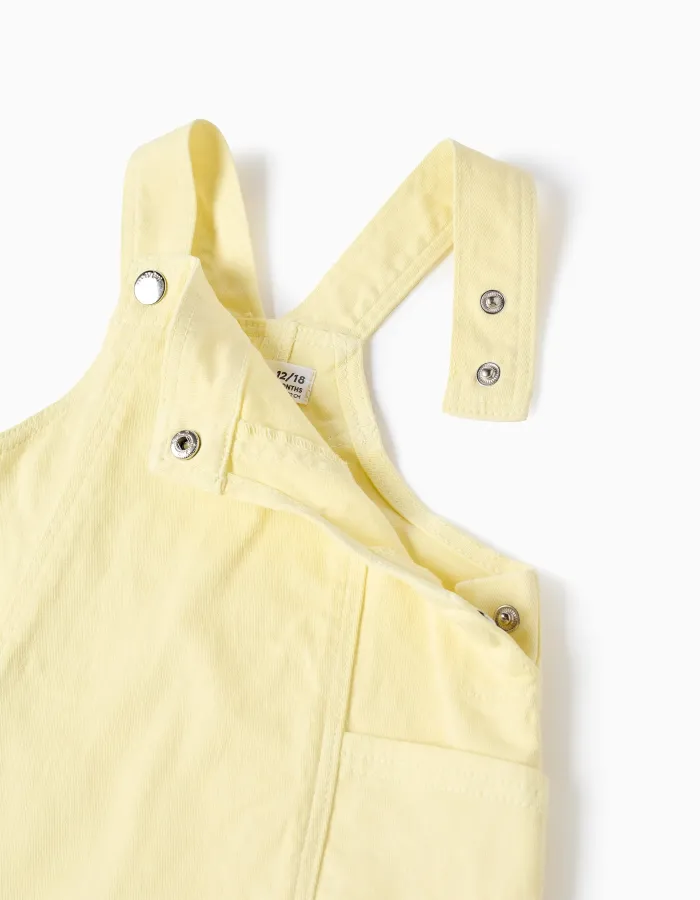 Twill pinafore dress with pockets for baby girls, light yellow