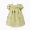 Cotton dress in broderie anglaise for baby girls, light green