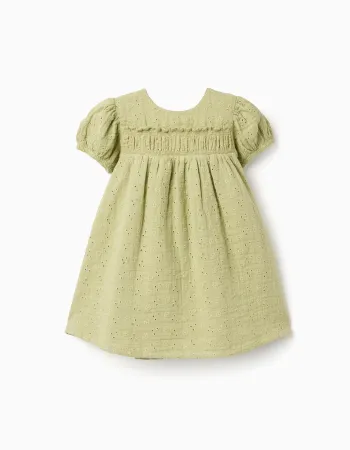 Cotton dress in broderie anglaise for baby girls, light green