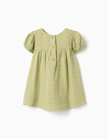 Cotton dress in broderie anglaise for baby girls, light green