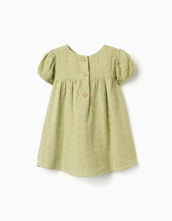 Cotton dress in broderie anglaise for baby girls, light green