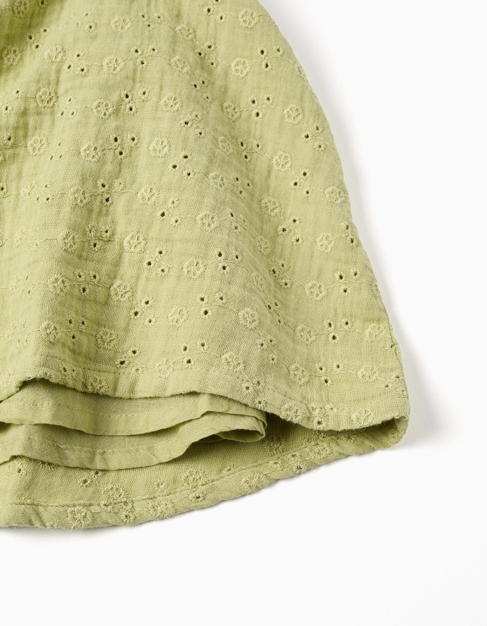 Cotton dress in broderie anglaise for baby girls, light green