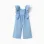 Wide leg denim jumpsuit with ruffles for baby girls, blue