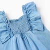 Wide leg denim jumpsuit with ruffles for baby girls, blue