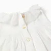 Cotton and linen dress with broderie anglaise for baby girls, light beige