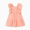 Cotton Swiss dot dress with ruffles for baby girls, salmon orange