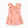 Cotton Swiss dot dress with ruffles for baby girls, salmon orange