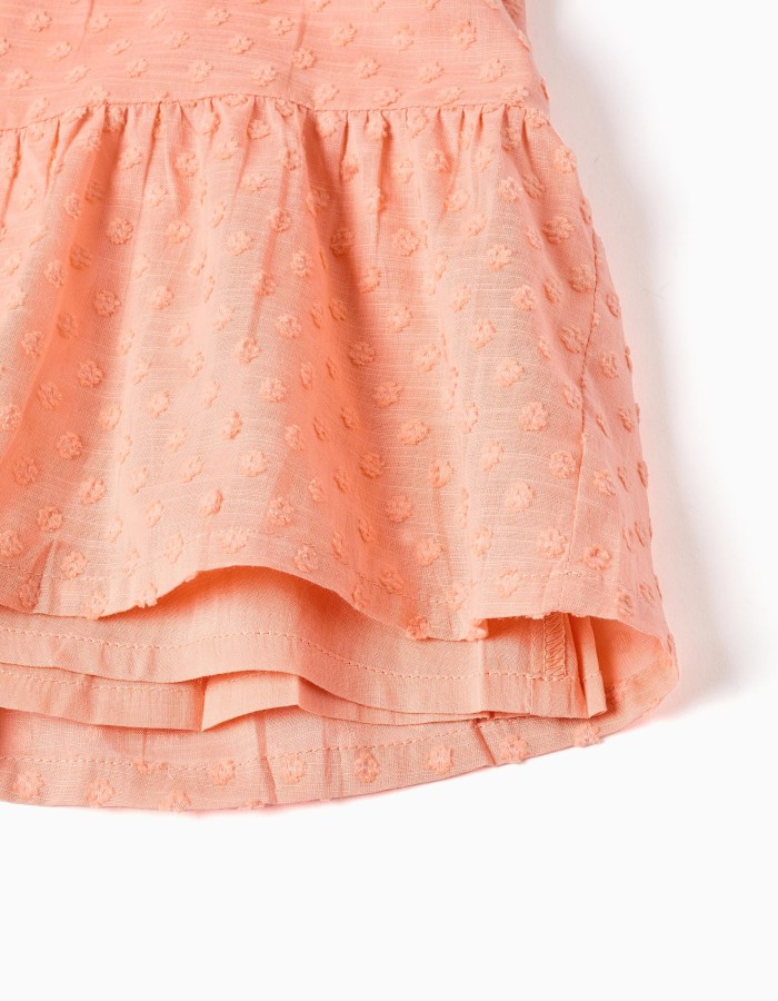 Cotton Swiss dot dress with ruffles for baby girls, salmon orange