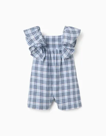 Cotton jumpsuit with checked pattern B&S for baby girls, blue