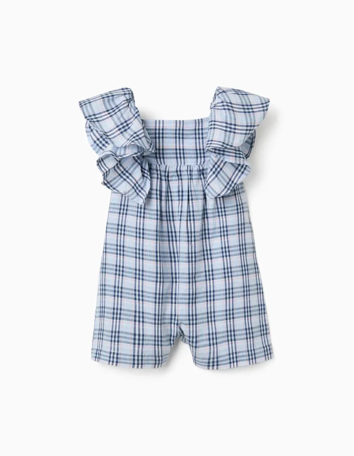 Cotton jumpsuit with checked pattern B&S for baby girls, blue