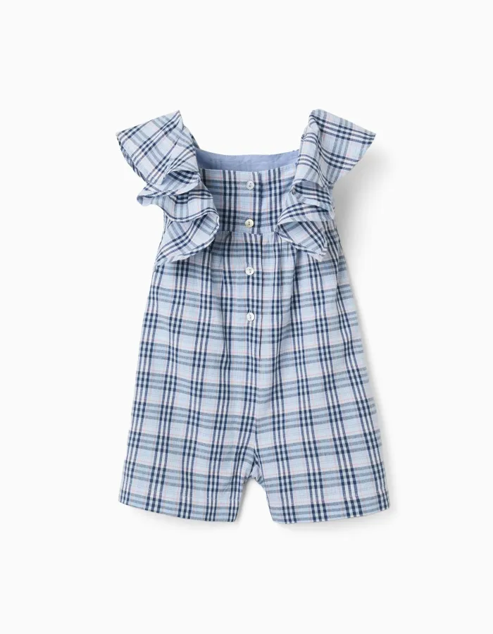 Cotton jumpsuit with checked pattern B&S for baby girls, blue
