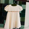 Linen dress with embroidery + bloomers for baby girls, light beige