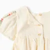 Linen dress with embroidery + bloomers for baby girls, light beige