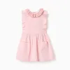 Poplin dress with ruffled collar and sleeves for baby girls, pink