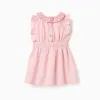 Poplin dress with ruffled collar and sleeves for baby girls, pink