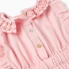Poplin dress with ruffled collar and sleeves for baby girls, pink