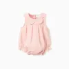 Cotton and linen romper with ruffles B&S for newborn girls, light pink