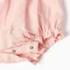 Cotton and linen romper with ruffles B&S for newborn girls, light pink
