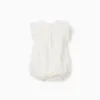 Cotton and linen romper with crochet for newborn girls, white