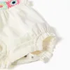 Cotton and linen romper with crochet for newborn girls, white