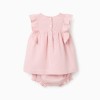 Dress and bloomers in cotton and linen for newborn girls, light pink
