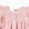 Dress and bloomers in cotton and linen for newborn girls, light pink