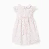 Poplin dress with floral motif and ruffles for baby girls, white