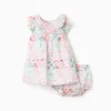 Cotton dress + bloomers with tile motif for newborn girls, multicolour