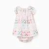 Cotton dress + bloomers with tile motif for newborn girls, multicolour