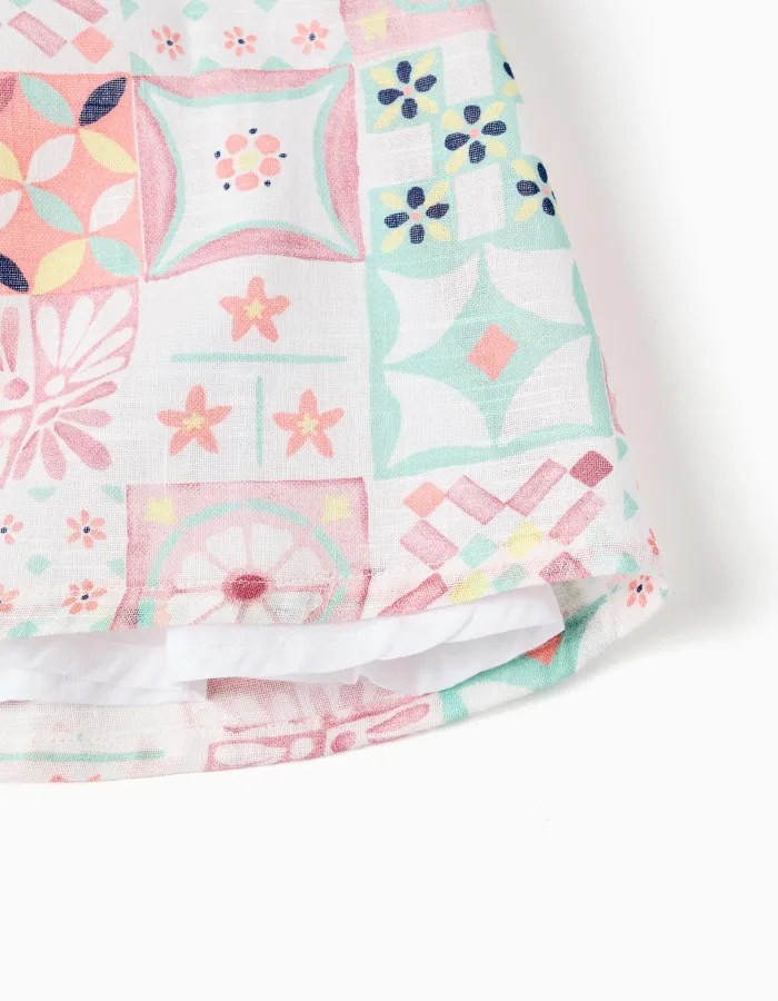 Cotton dress + bloomers with tile motif for newborn girls, multicolour