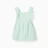 Cotton and linen pinafore dress for newborn girls, light green