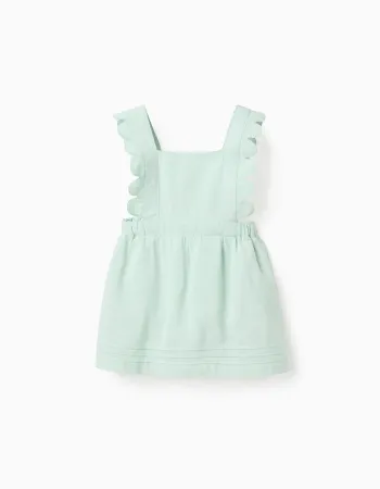 Cotton and linen pinafore dress for newborn girls, light green