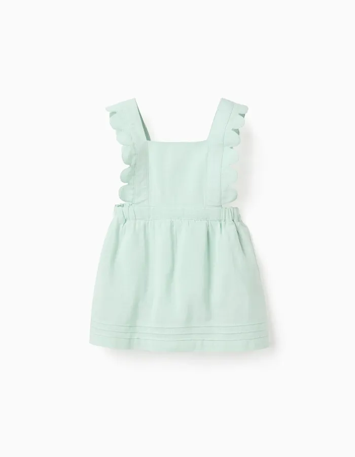 Cotton and linen pinafore dress for newborn girls, light green