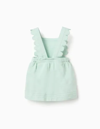 Cotton and linen pinafore dress for newborn girls, light green