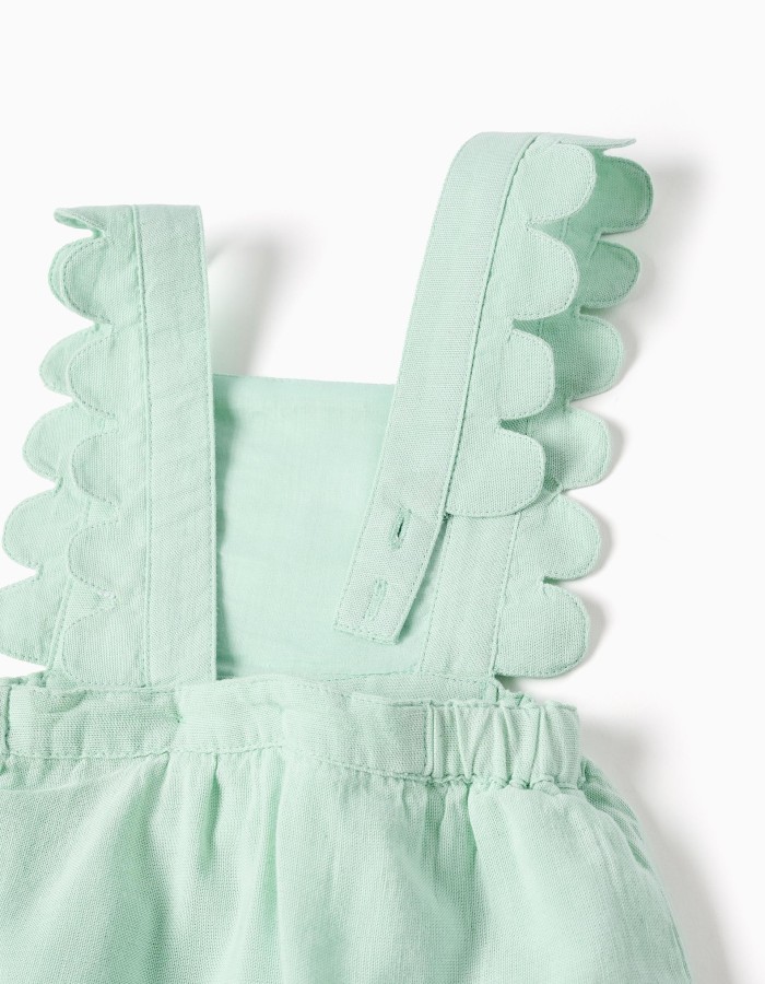 Cotton and linen pinafore dress for newborn girls, light green