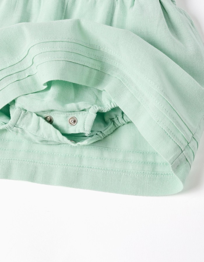 Cotton and linen pinafore dress for newborn girls, light green