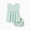 Dress and bloomers in cotton and linen for newborn girls, light green