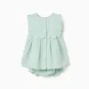 Dress and bloomers in cotton and linen for newborn girls, light green