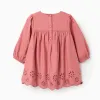 Long sleeve poplin dress with broderie anglaise for baby girls, pink