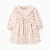 Long sleeve floral dress with lining for baby girls, light beige/pink