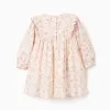 Long sleeve floral dress with lining for baby girls, light beige/pink