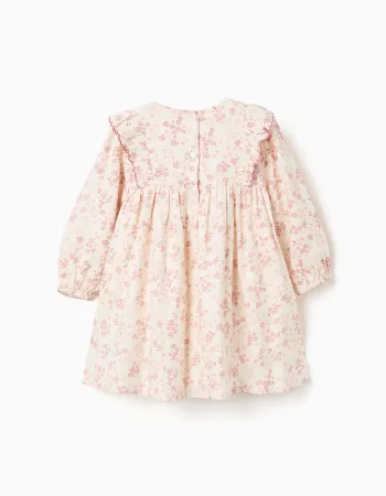 Long sleeve floral dress with lining for baby girls, light beige/pink