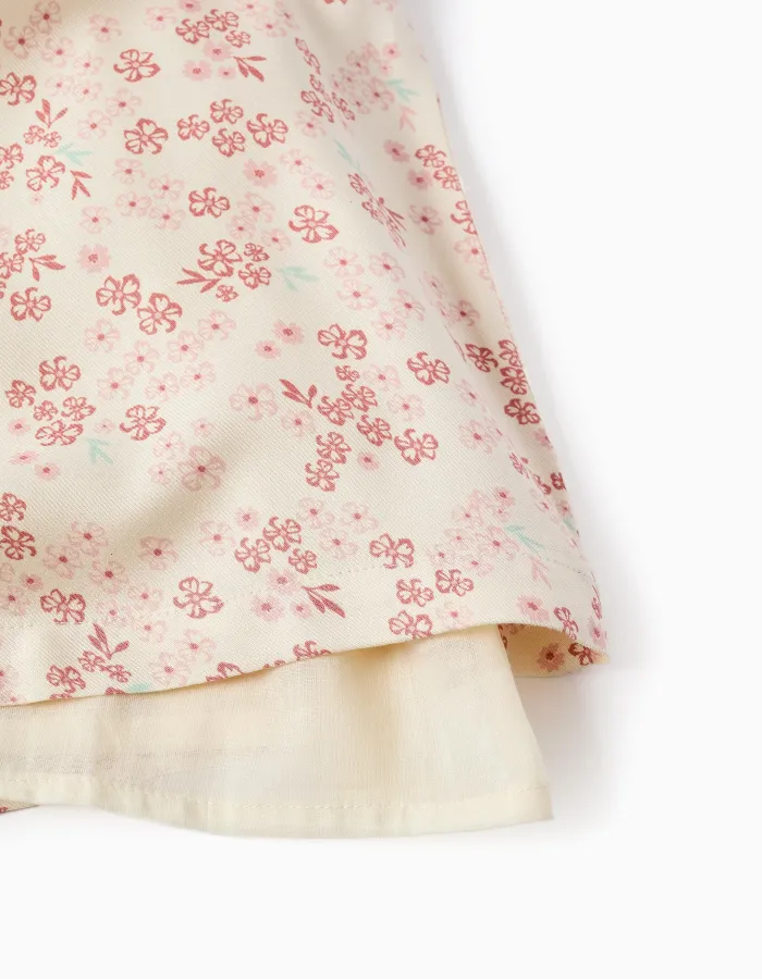 Long sleeve floral dress with lining for baby girls, light beige/pink