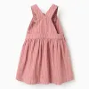 Twill pinafore dress with stripes for baby girls, pink/white