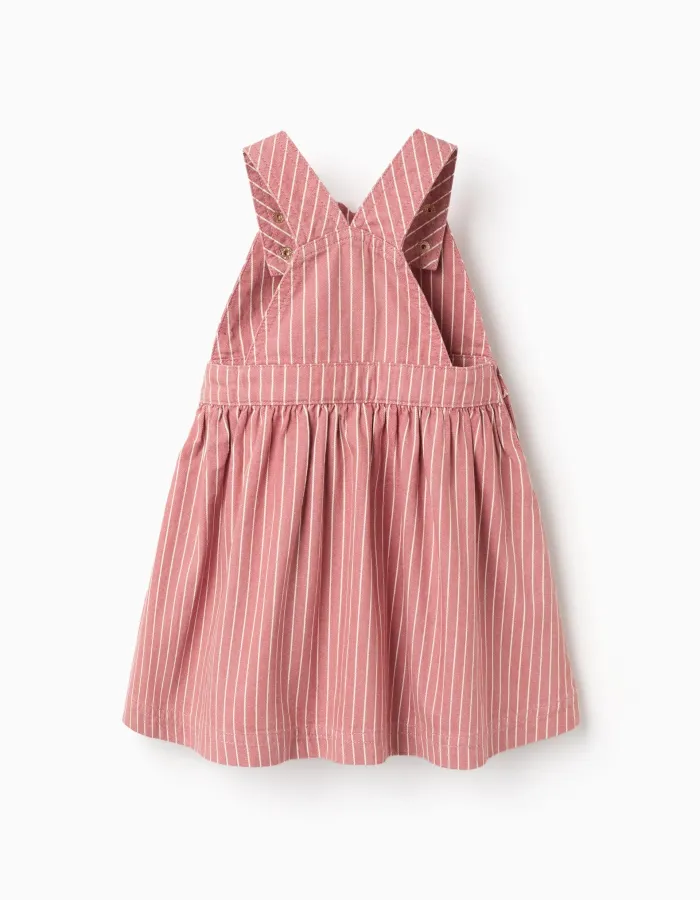 Twill pinafore dress with stripes for baby girls, pink/white