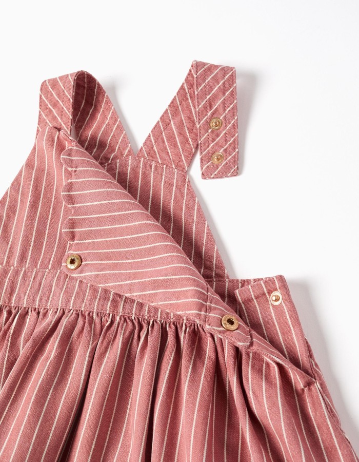 Twill pinafore dress with stripes for baby girls, pink/white