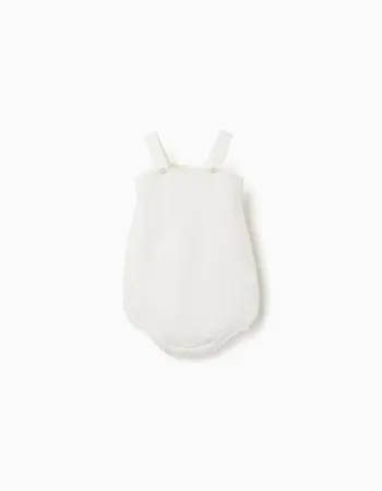 Cotton knitted romper with openwork detail for newborn girls, white