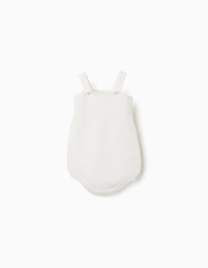 Cotton knitted romper with openwork detail for newborn girls, white