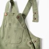 Twill dungarees with floral motif for baby girls, dark green